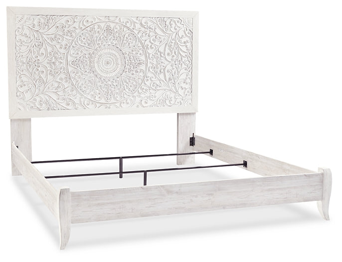 Paxberry King Panel Bed with Mirrored Dresser, Chest and 2 Nightstands Royal Furniture