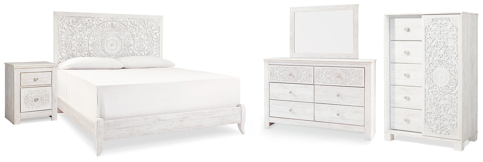 Paxberry King Panel Bed with Mirrored Dresser, Chest and Nightstand Royal Furniture