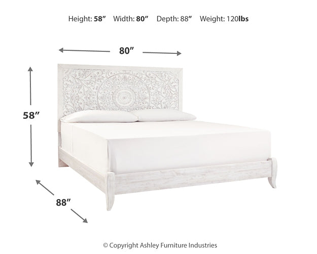 Paxberry King Panel Bed with Mirrored Dresser Royal Furniture