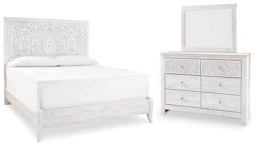 Paxberry King Panel Bed with Mirrored Dresser Royal Furniture