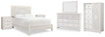 Paxberry Queen Panel Bed with Mirrored Dresser, Chest and 2 Nightstands Royal Furniture