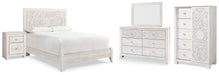 Paxberry Queen Panel Bed with Mirrored Dresser, Chest and Nightstand Royal Furniture