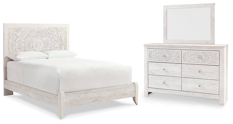 Paxberry Queen Panel Bed with Mirrored Dresser Royal Furniture