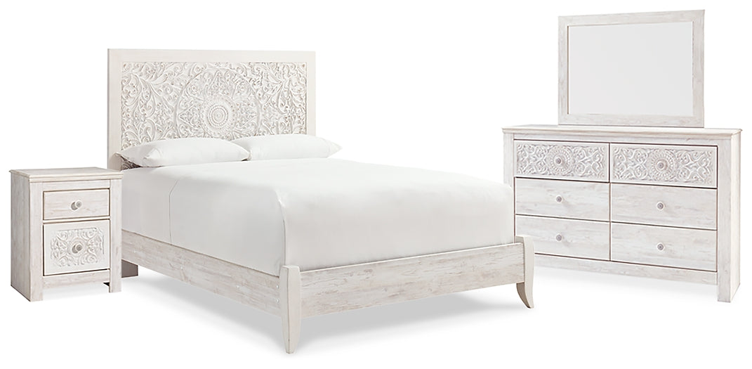 Paxberry Queen Panel Bed with Mirrored Dresser and Nightstand Royal Furniture