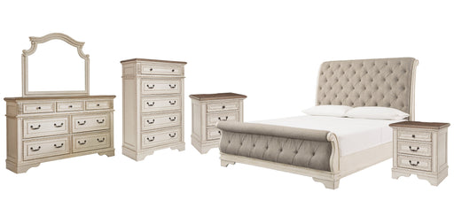 Realyn California King Sleigh Bed with Mirrored Dresser, Chest and 2 Nightstands Royal Furniture