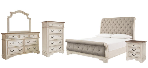 Realyn California King Sleigh Bed with Mirrored Dresser, Chest and Nightstand Royal Furniture