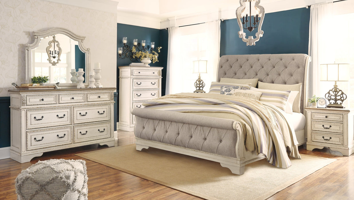 Realyn California King Sleigh Bed with Mirrored Dresser, Chest and Nightstand Royal Furniture