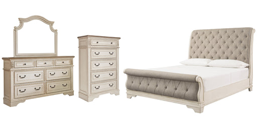 Realyn California King Sleigh Bed with Mirrored Dresser and Chest Royal Furniture