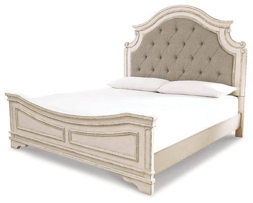 Realyn California King Upholstered Panel Bed with Mirrored Dresser Royal Furniture