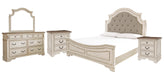 Realyn California King Upholstered Panel Bed with Mirrored Dresser and 2 Nightstands Royal Furniture