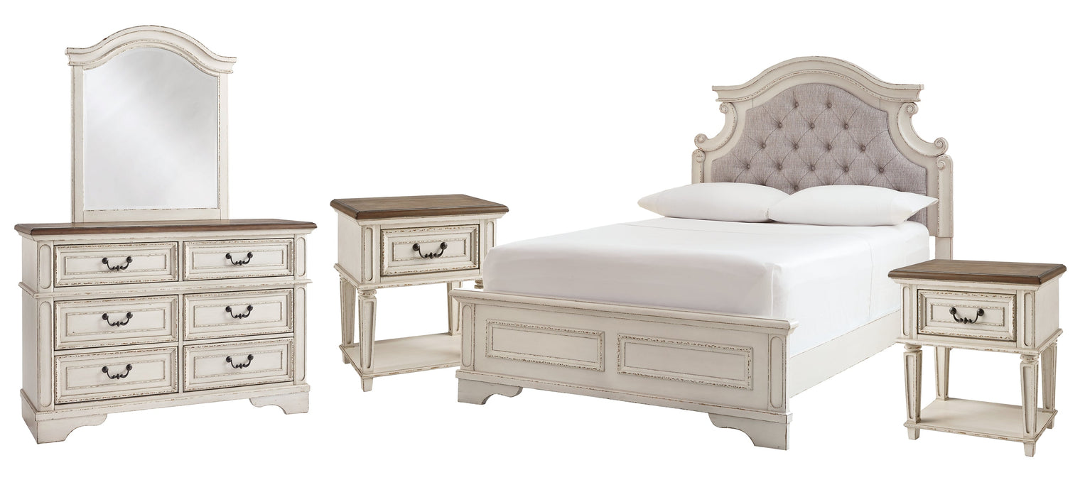 Realyn Full Panel Bed with Mirrored Dresser and 2 Nightstands Royal Furniture