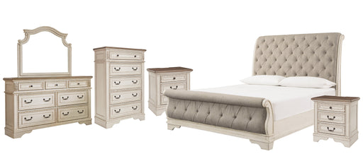 Realyn Queen Sleigh Bed with Mirrored Dresser, Chest and 2 Nightstands Royal Furniture