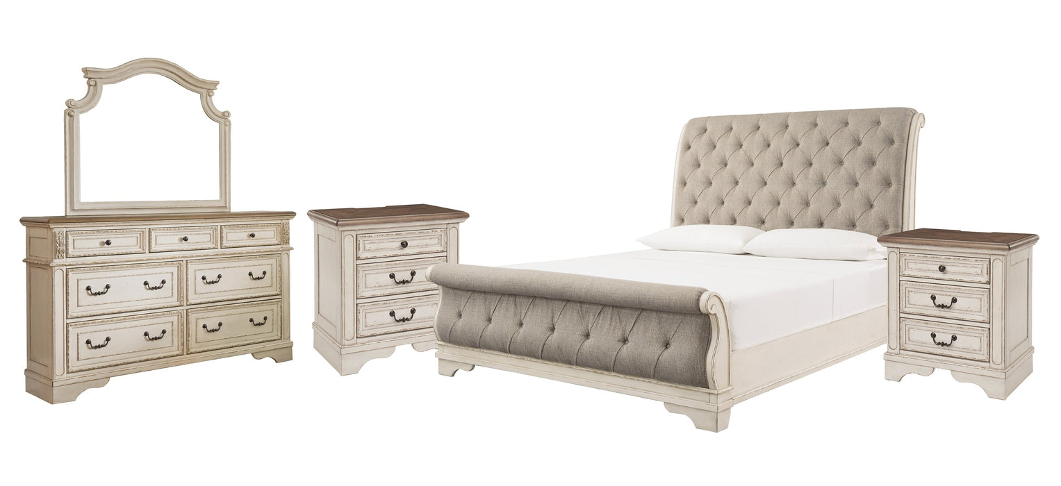 Realyn Queen Sleigh Bed with Mirrored Dresser and 2 Nightstands Royal Furniture