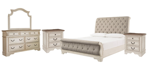 Realyn Queen Sleigh Bed with Mirrored Dresser and 2 Nightstands Royal Furniture