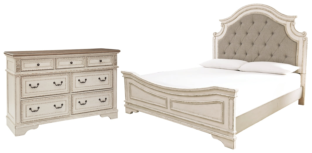 Realyn Queen Upholstered Panel Bed with Dresser Royal Furniture