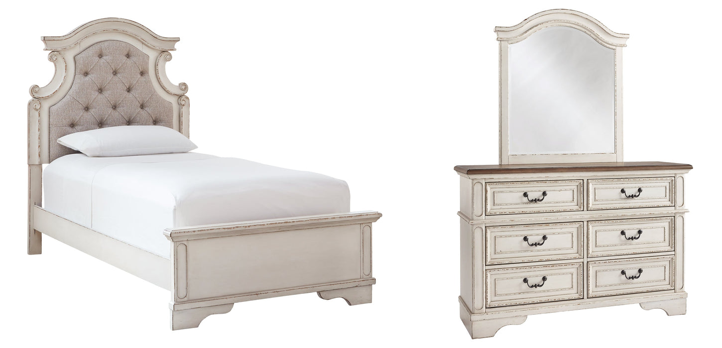 Realyn Twin Panel Bed with Mirrored Dresser Royal Furniture