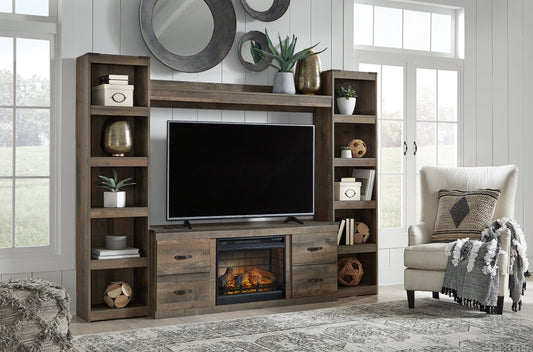 Trinell 4-Piece Entertainment Center with Electric Fireplace Royal Furniture