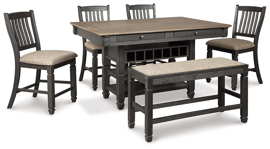 Tyler Creek Counter Height Dining Table and 4 Barstools and Bench Royal Furniture