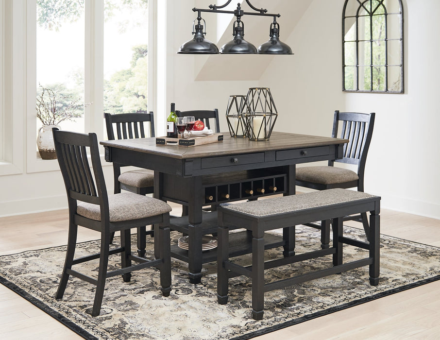 Tyler Creek Counter Height Dining Table and 4 Barstools and Bench Royal Furniture