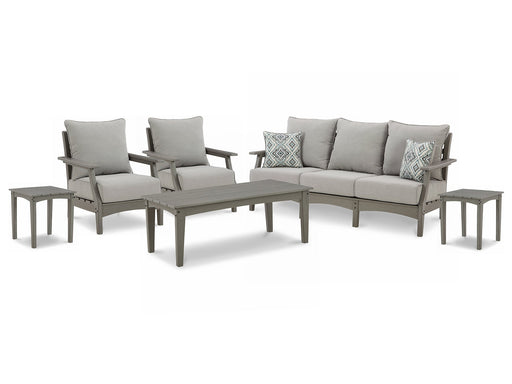 Visola Outdoor Sofa and  2 Lounge Chairs with Coffee Table and 2 End Tables Royal Furniture