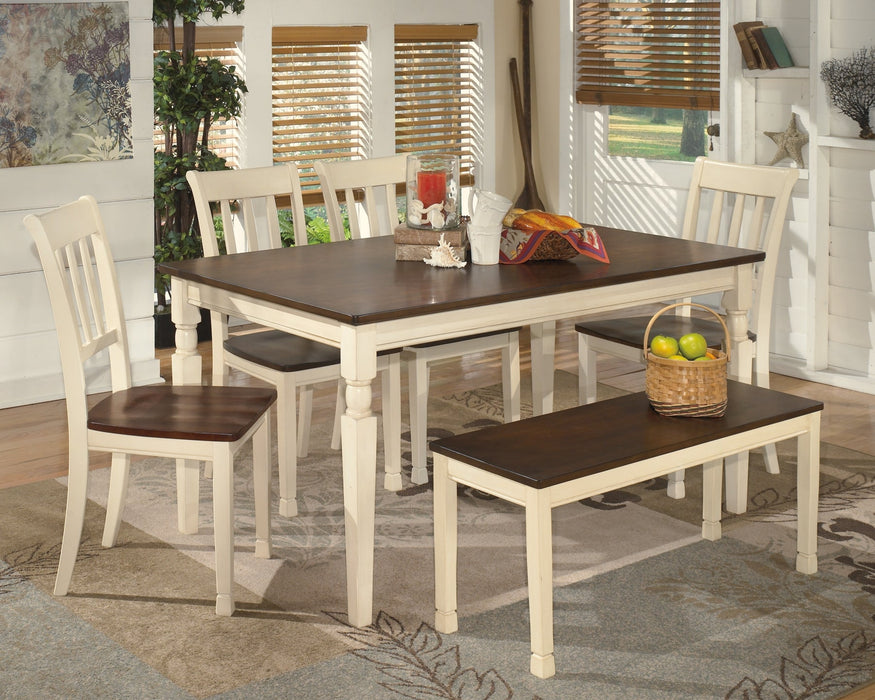 Whitesburg Dining Table and 4 Chairs and Bench Royal Furniture