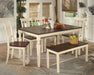 Whitesburg Dining Table and 4 Chairs and Bench Royal Furniture