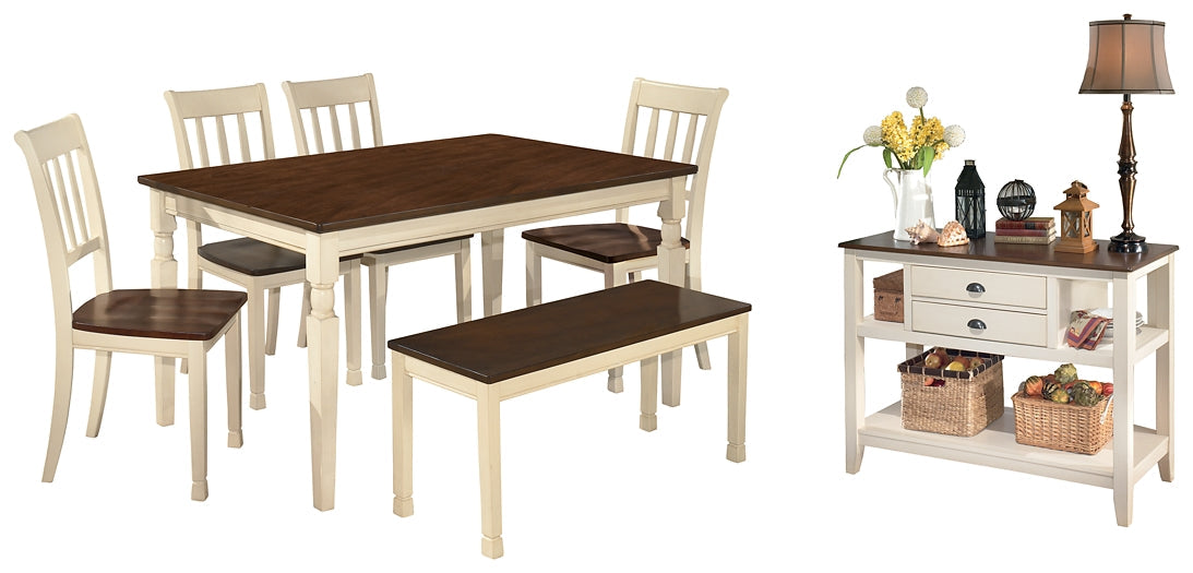 Whitesburg Dining Table and 4 Chairs and Bench with Storage Royal Furniture