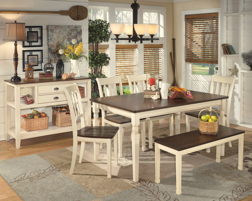 Whitesburg Dining Table and 4 Chairs and Bench with Storage Royal Furniture