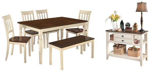 Whitesburg Dining Table and 4 Chairs and Bench with Storage Royal Furniture