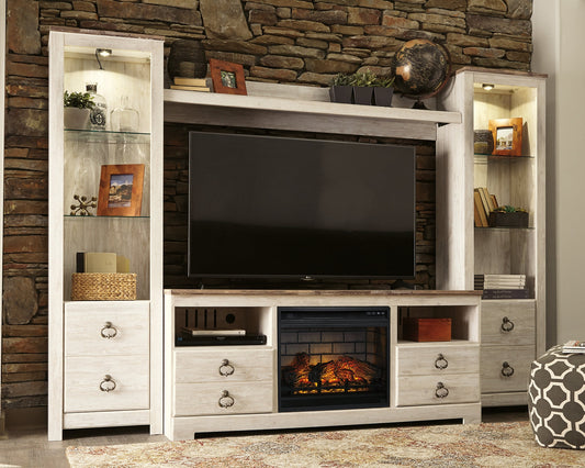 Willowton 4-Piece Entertainment Center with Electric Fireplace Royal Furniture