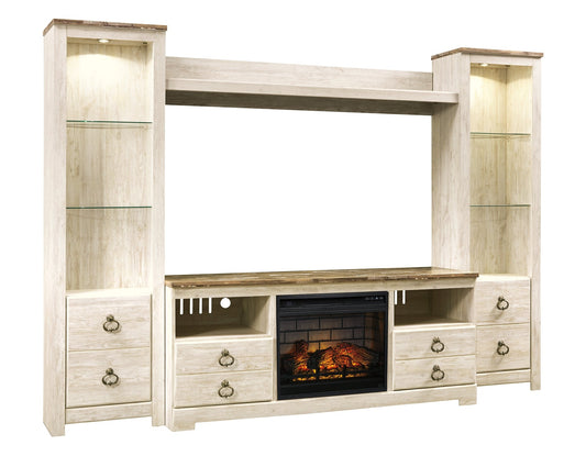 Willowton 4-Piece Entertainment Center with Electric Fireplace Royal Furniture