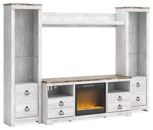 Willowton 4-Piece Entertainment Center with Electric Fireplace Royal Furniture