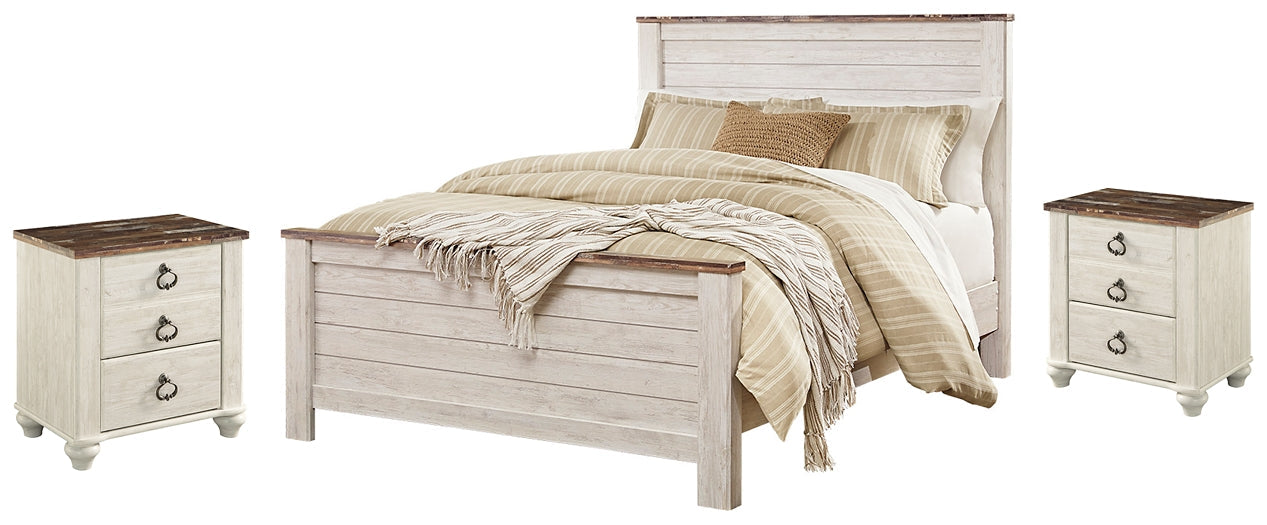 Willowton Queen Panel Bed with 2 Nightstands Royal Furniture