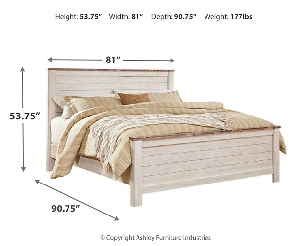 Willowton Queen Panel Bed with Mirrored Dresser, Chest and 2 Nightstands Royal Furniture