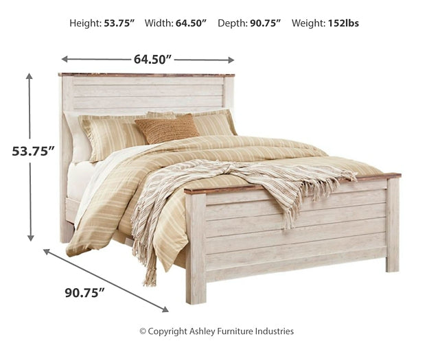 Willowton Queen Panel Bed with Mirrored Dresser, Chest and 2 Nightstands Royal Furniture