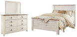 Willowton Queen Panel Bed with Mirrored Dresser Royal Furniture