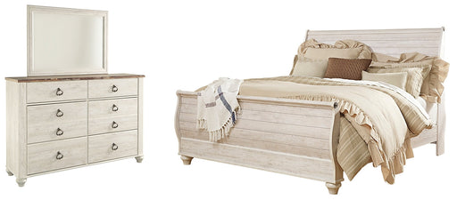 Willowton Queen Sleigh Bed with Mirrored Dresser Royal Furniture