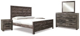 Wynnlow King Crossbuck Panel Bed with Mirrored Dresser and 2 Nightstands Royal Furniture