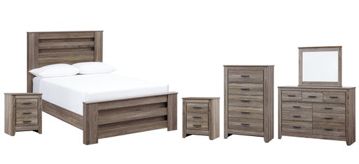 Zelen Full Panel Bed with Mirrored Dresser, Chest and 2 Nightstands Royal Furniture