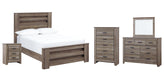 Zelen Full Panel Bed with Mirrored Dresser, Chest and Nightstand Royal Furniture