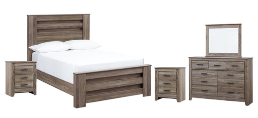 Zelen Full Panel Bed with Mirrored Dresser and 2 Nightstands Royal Furniture