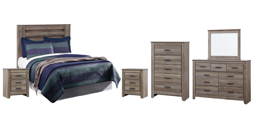 Zelen Full Panel Headboard with Mirrored Dresser, Chest and 2 Nightstands Royal Furniture