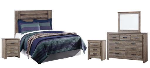 Zelen Full Panel Headboard with Mirrored Dresser and 2 Nightstands Royal Furniture