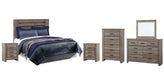 Zelen King/California King Panel Headboard with Mirrored Dresser, Chest and 2 Nightstands Royal Furniture