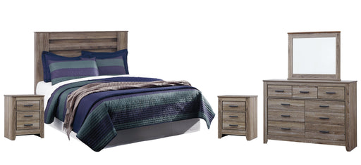 Zelen King/California King Panel Headboard with Mirrored Dresser and 2 Nightstands Royal Furniture