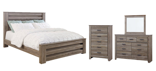 Zelen King Panel Bed with Mirrored Dresser, Chest and Nightstand Royal Furniture