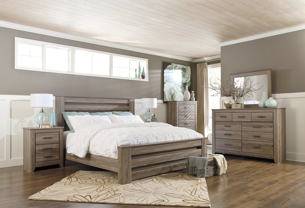 Zelen King Panel Bed with Mirrored Dresser, Chest and Nightstand Royal Furniture