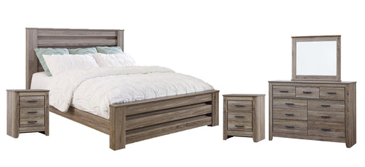 Zelen King Panel Bed with Mirrored Dresser and 2 Nightstands Royal Furniture