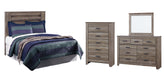 Zelen Queen/Full Panel Headboard with Mirrored Dresser, Chest and Nightstand Royal Furniture