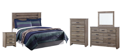 Zelen Queen/Full Panel Headboard with Mirrored Dresser, Chest and Nightstand Royal Furniture